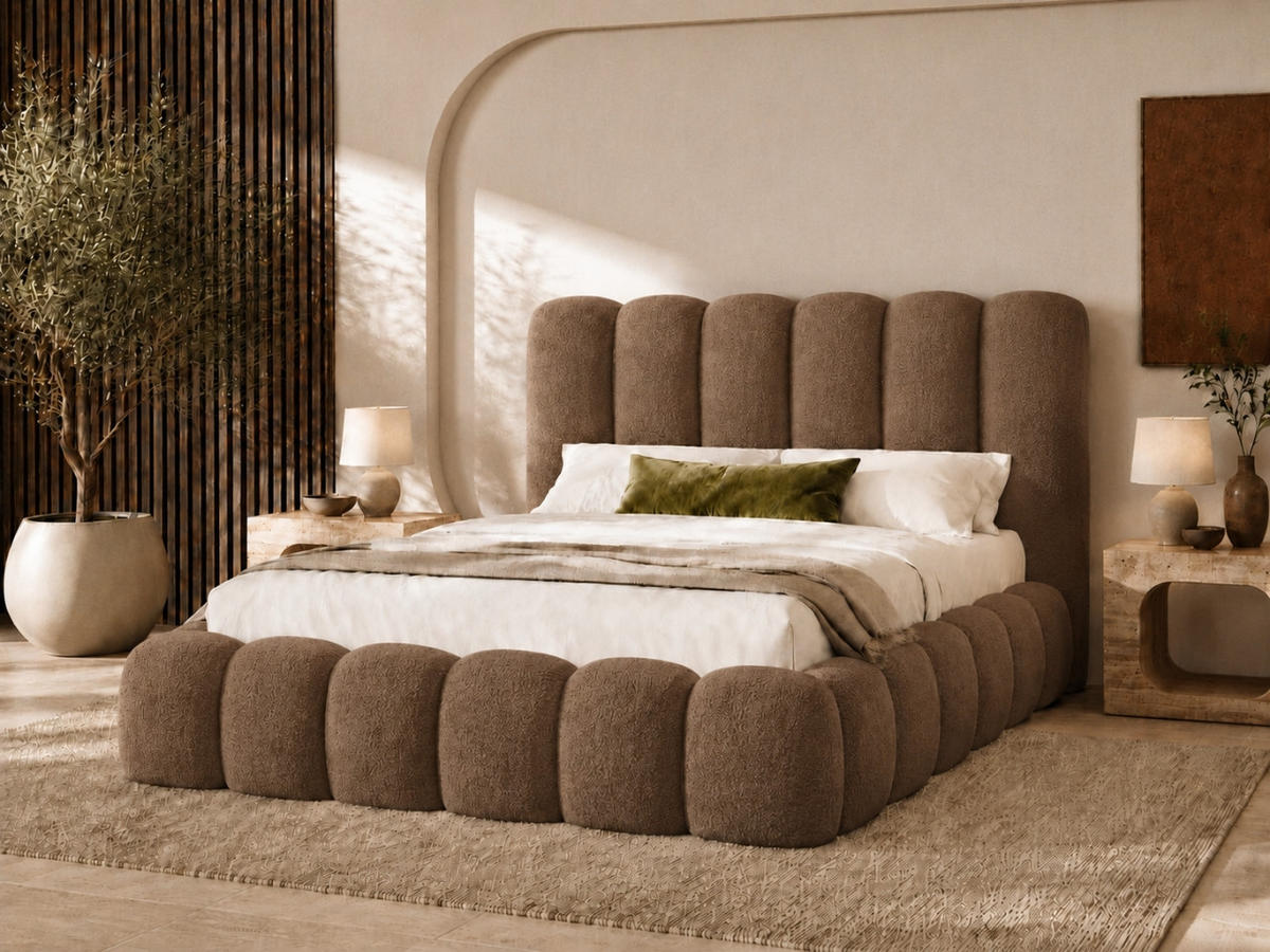 POLSTERBETT MELLOW 120x200 cm in Braun, gepolstertes Kopfteil, Lattenrost, Bettkasten, Bouclé-Stoff - Braun, Holz/Textil (120/200cm) - EMLAR Home
