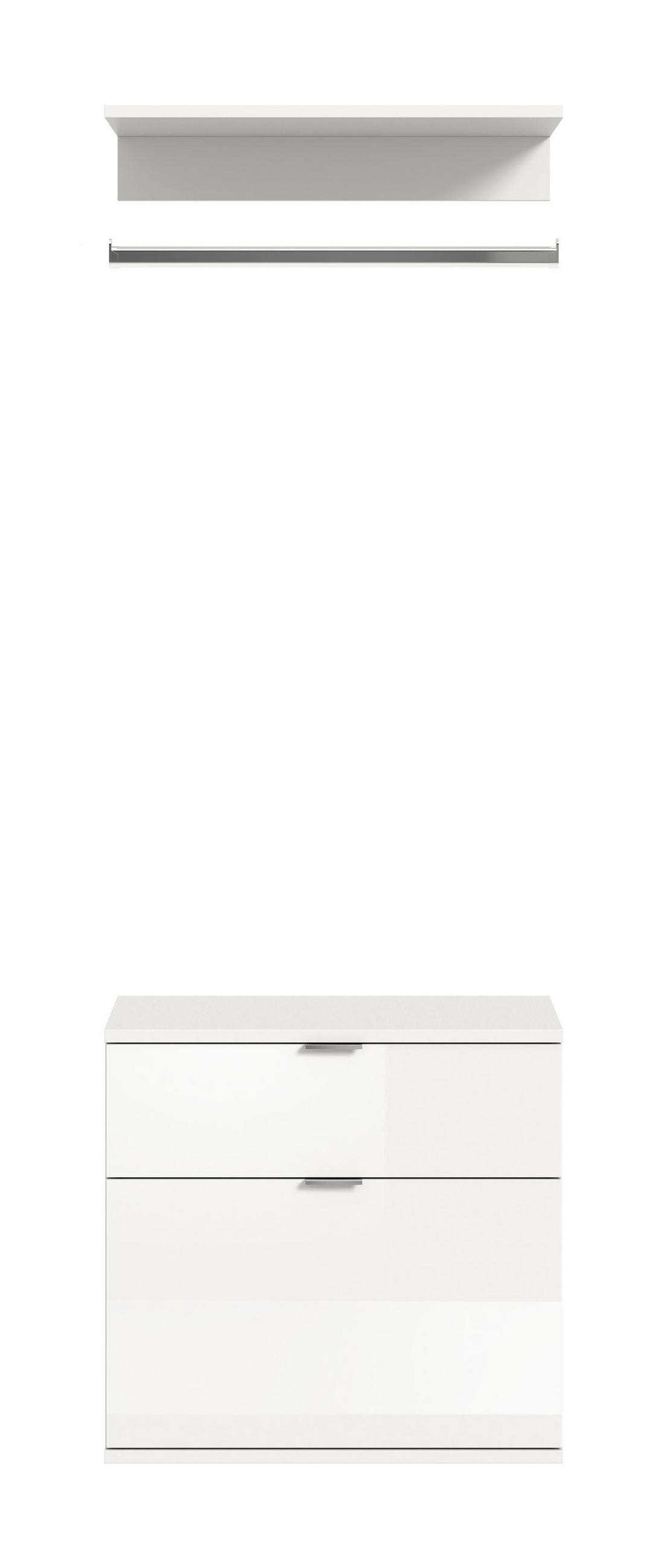 KOMMODE + Garderobenstange Projekt X Garderobe in weiß Nb. und weiß hochglanz B/H/T: 61x62x34 cm - Weiß, Holzwerkstoff (60/61/34cm)