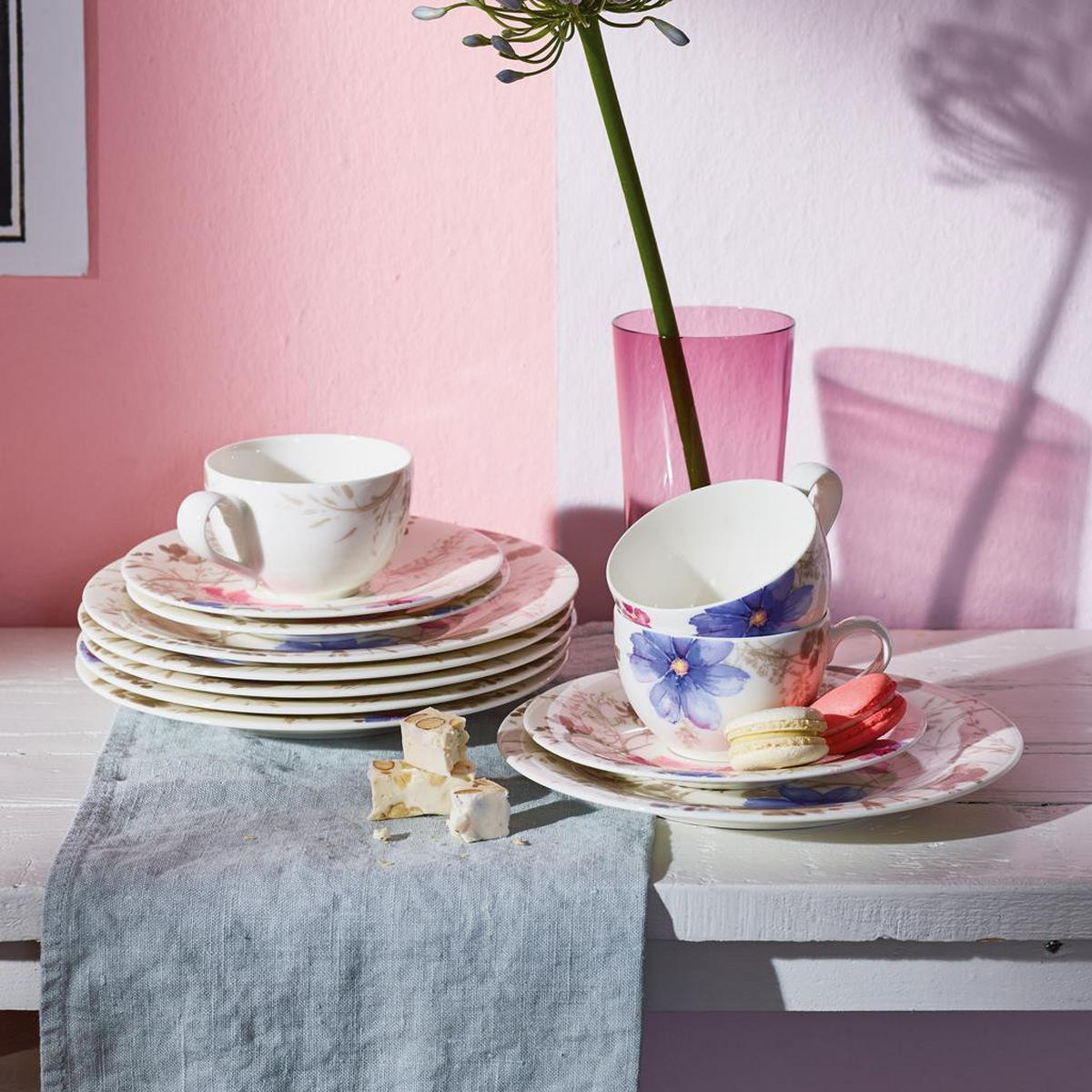 TEETASSE MIT UNTERTASSE Mariefleur Gris Basic bunt 150 ml - Multicolor, Keramik (16.7/6.9/16.7cm) - Villeroy & Boch