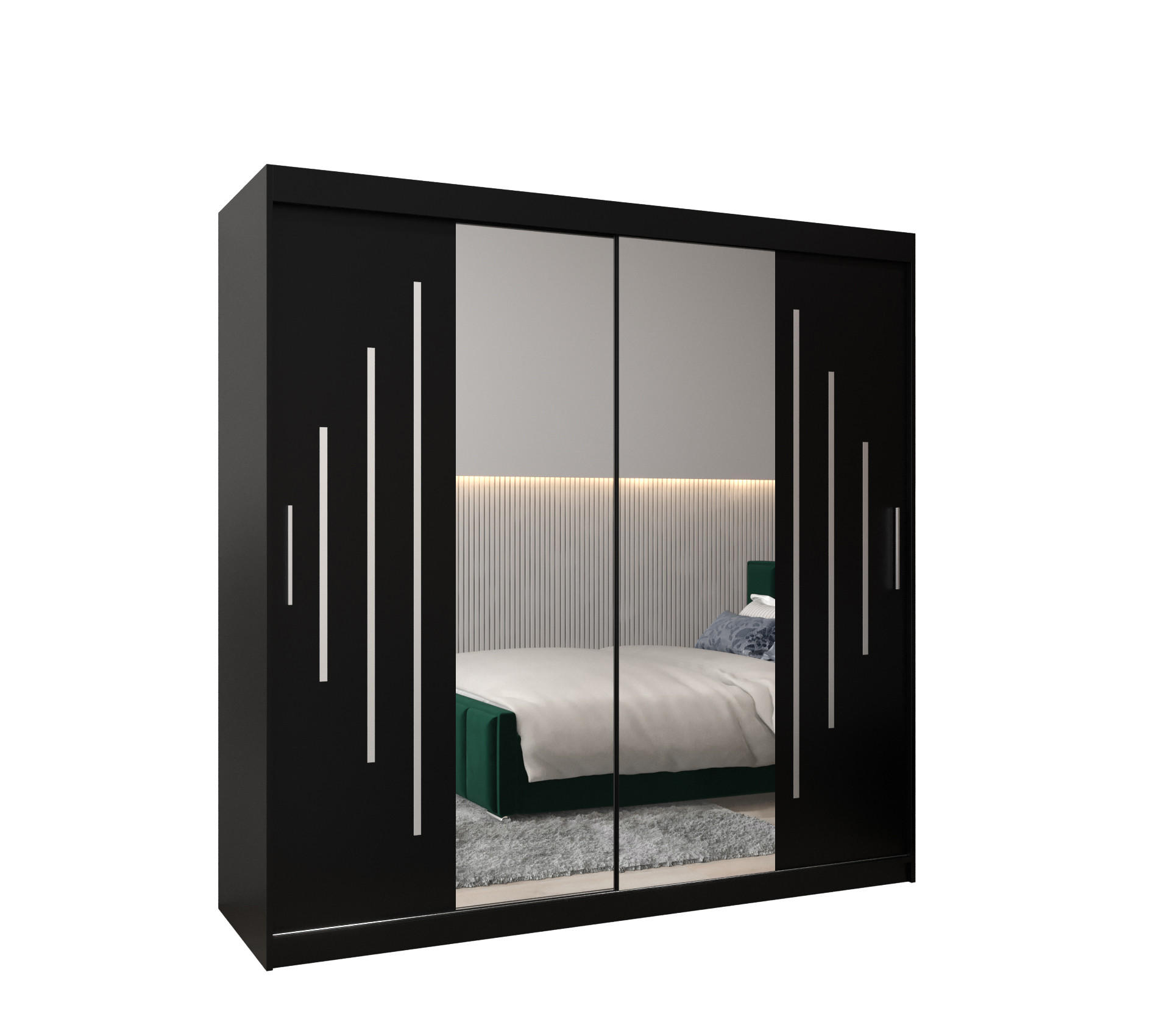 SCHWEBETÜRENSCHRANK 200/200/62 2-türig - Silberfarben/Schwarz, Holz/Kunststoff (200/200/62cm) - Abiks Möbel