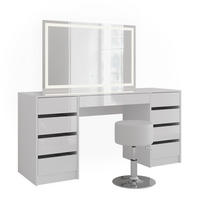SCHMINKTISCH Sherry Weiß/Weiß Hochglanz 158.2 cm mit LED-Spiegel und Hocker - Weiß Hochglanz, Holzwerkstoff (158.2/76/50.1cm) - Vicco