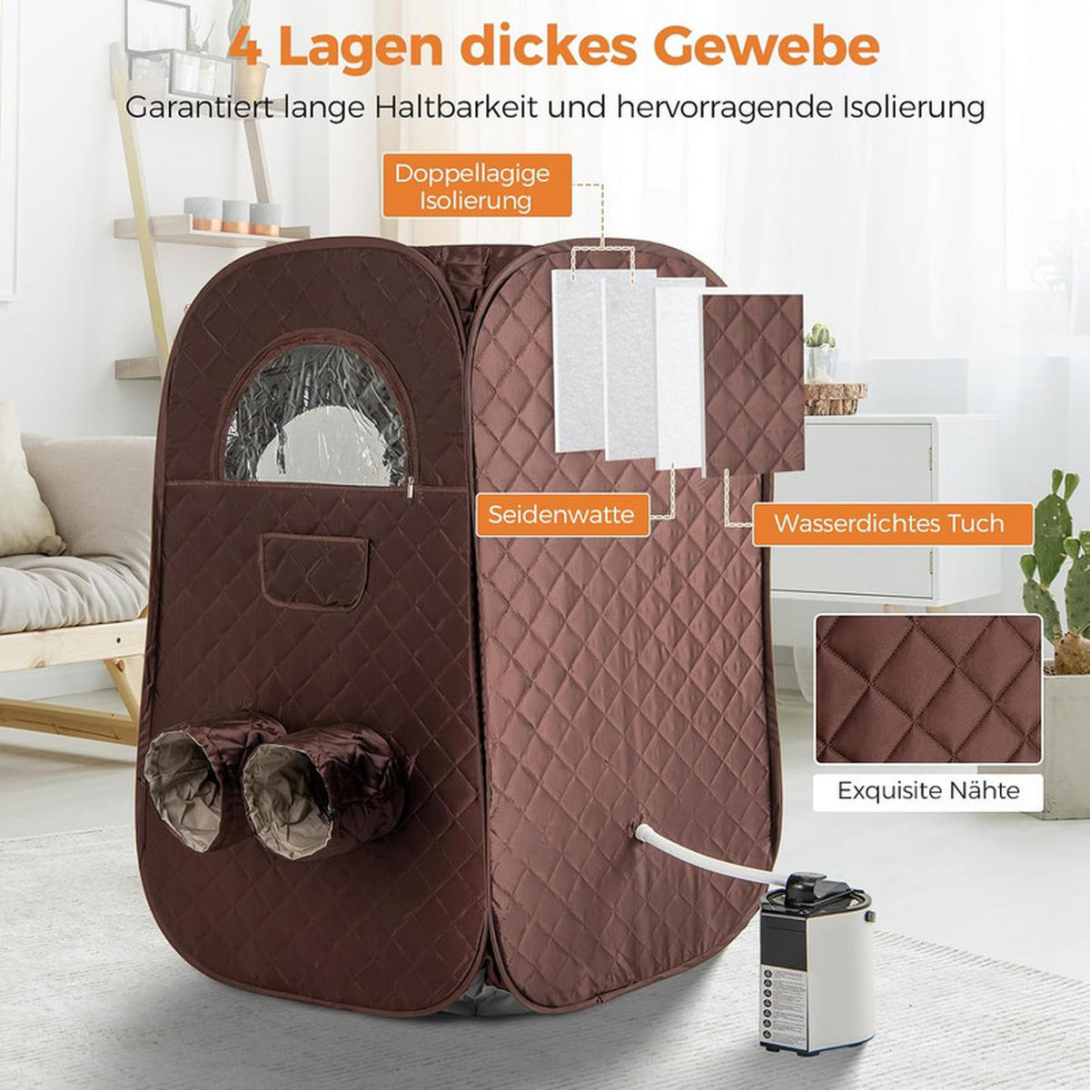 DAMPFSAUNA Tragbare braun - Braun, Textil (89/149/89cm) - COSTWAY