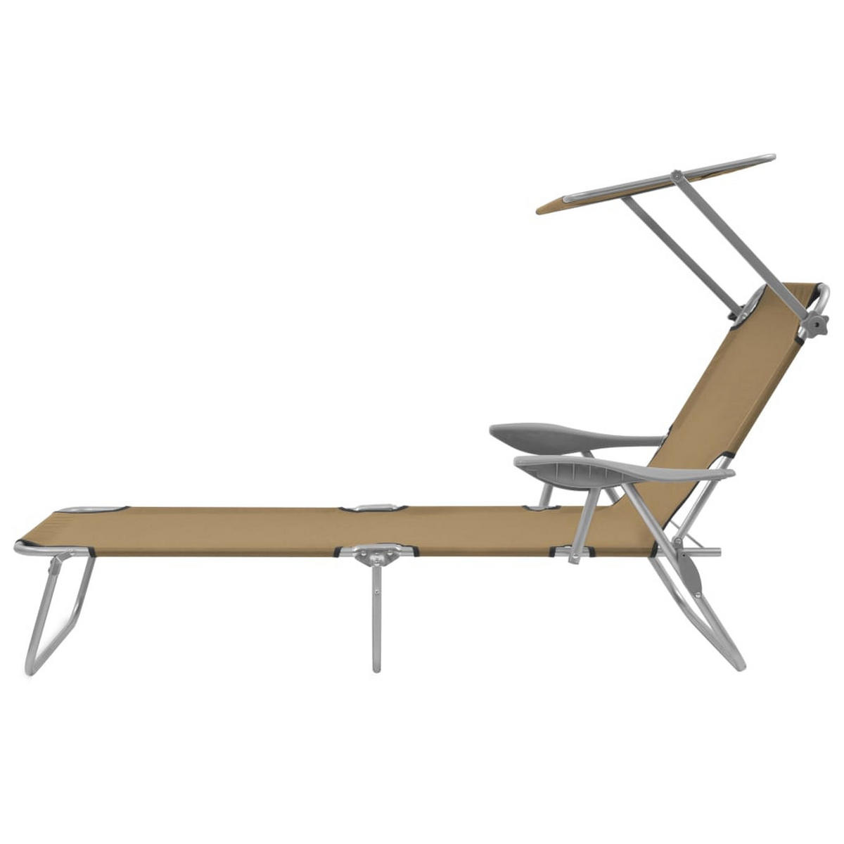 SONNENLIEGE Klappbar mit Sonnenschutz Stahl Taupe - Taupe, Textil (58/108.5/189cm) - furnicato