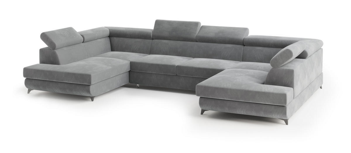 ROHOVÁ SEDAČKA VINTESSA světle šedá - černá/světle šedá, kov/dřevo (323/190cm) - MASSENO