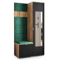 GARDEROBENSCHRANK VIRA 95/181/51 cm Modern Garderobe-Set Eiche Wotan - Eiche Wotan/Schwarz, Holzwerkstoff (95/181/51cm) - MASSENO