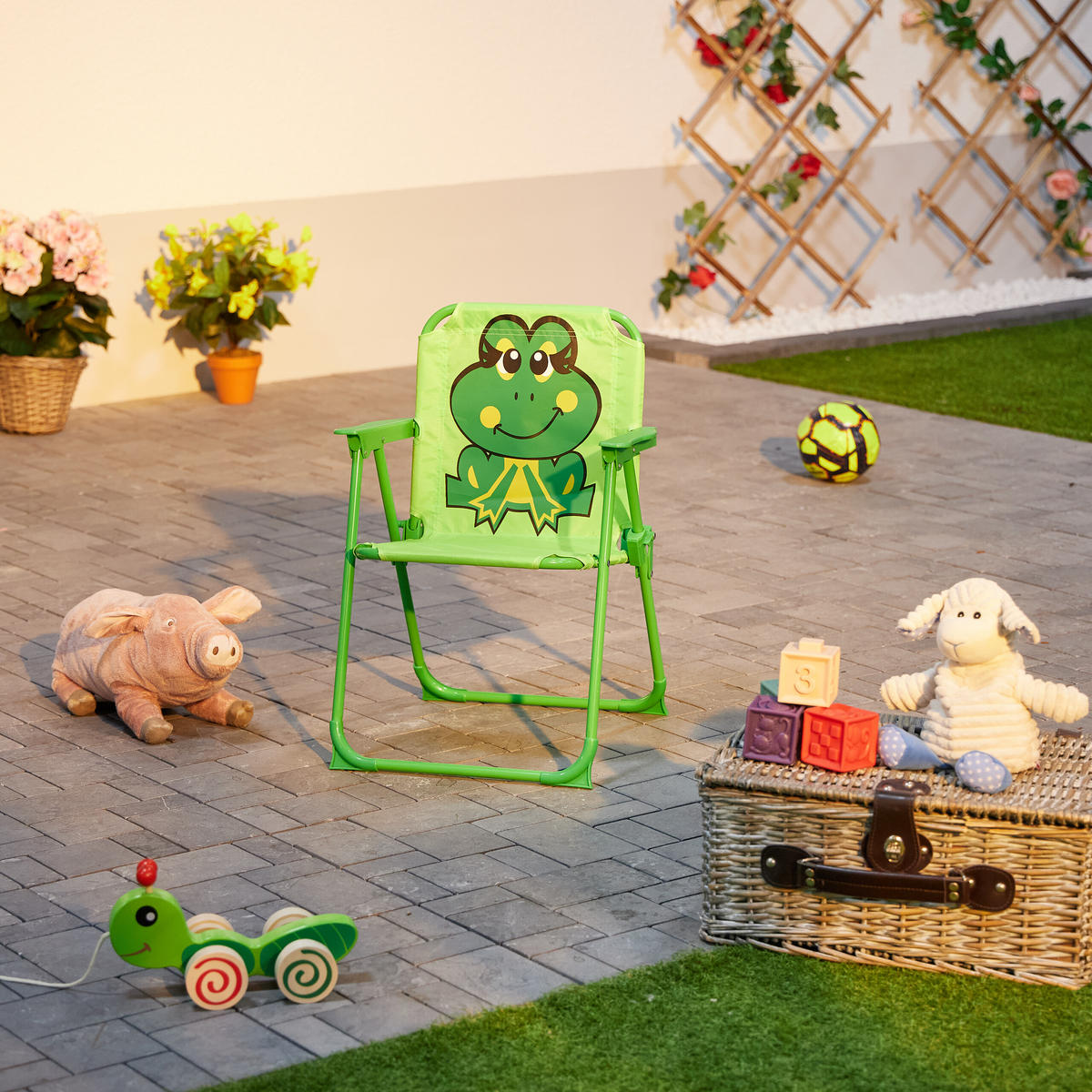 KINDER-KLAPPSTUHL - Grün, Textil/Metall (36/51.5/37.5cm) - Relaxdays