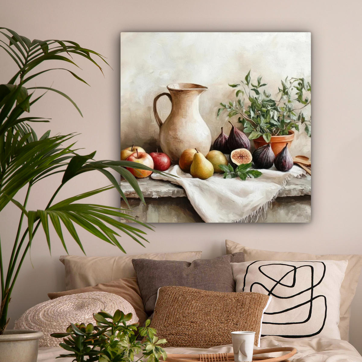 LEINWANDBILD Obst - Kräuter - Ländlich Deko Groß 90x90 cm - Naturfarben, Textil (90/90cm) - MuchoWow