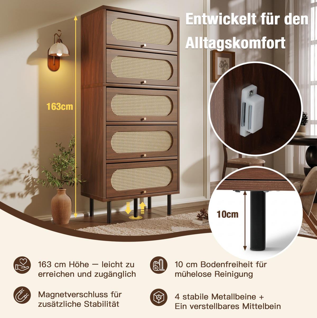 SIDEBOARD 80/40/163 cm Nussbaum aus Holz mit Rattan - Walnussfarben, Holzwerkstoff (40/163/80cm) - OKMYHOME