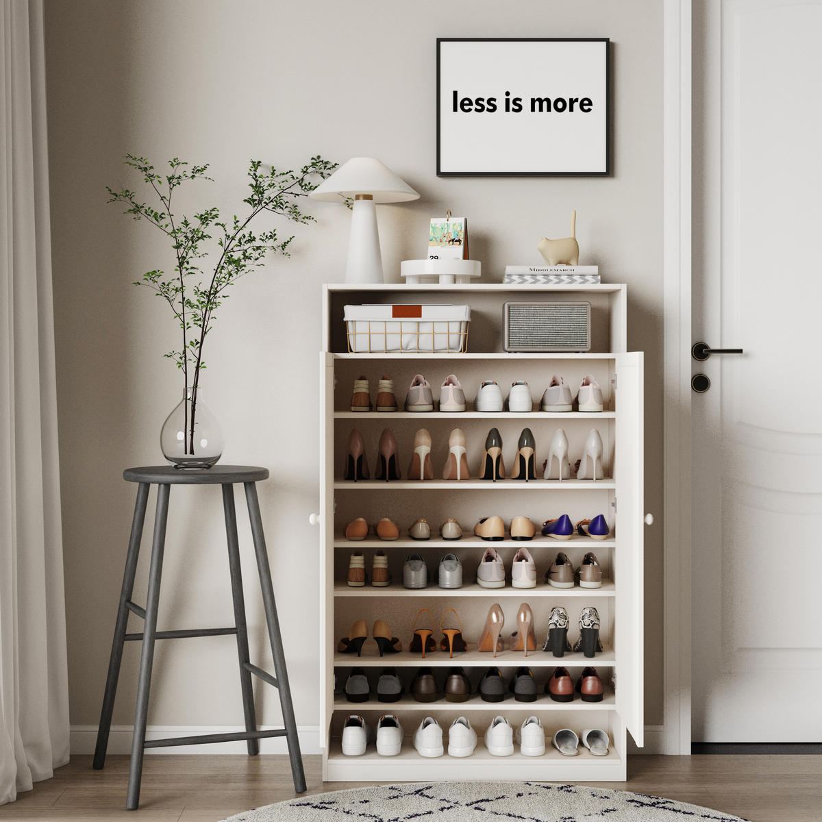 SCHUHSCHRANK aus MDF & Spanplatte in Weiß mit 8 Fächern - Weiß, Holzwerkstoff (80/141/40cm) - Modfu