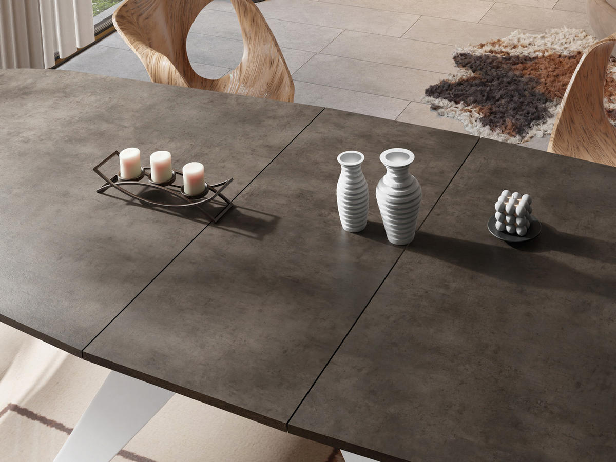 ESSTISCH Fatina rechteckig ausziehbar, Dunkelgrauer Chicago Beton 180-218/90/76 cm - Dunkelgrau/Weiß, Holzwerkstoff/Metall (180/90/76cm) - WFL GROUP