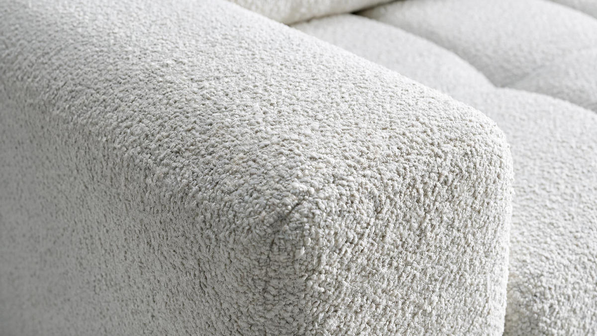 ECKSOFA Ovia mit Bettkasten und Schlaffunktion, Bouclé-Stoff in L-Form - Weiß, Textil (270/185cm)