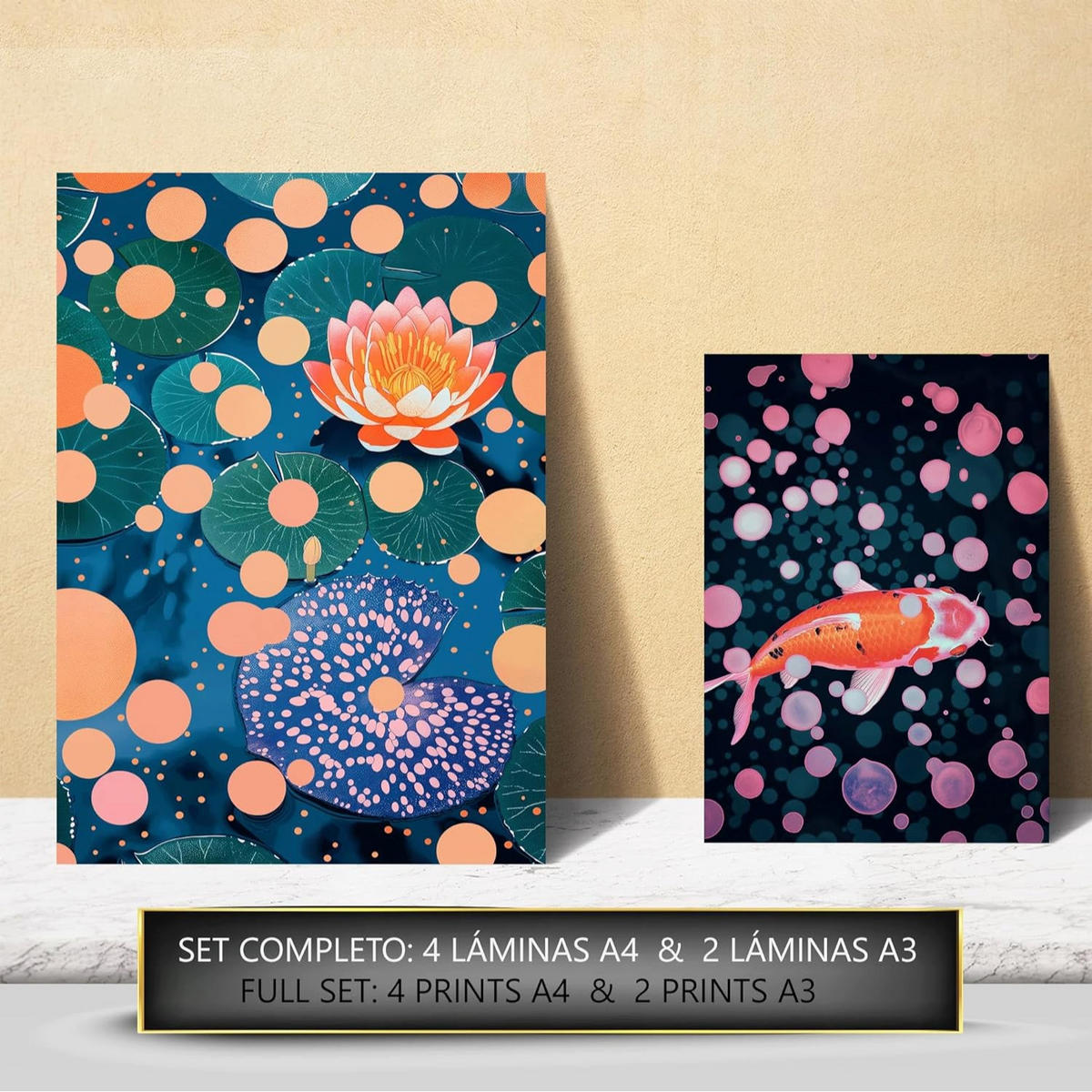 POSTER Set mit 6 Yayoi Kusama Sonnenuntergang Wasser Größe A3 und A4 Rahmenlos - Klar, Papier (29.7/1/42cm) - Nacnic