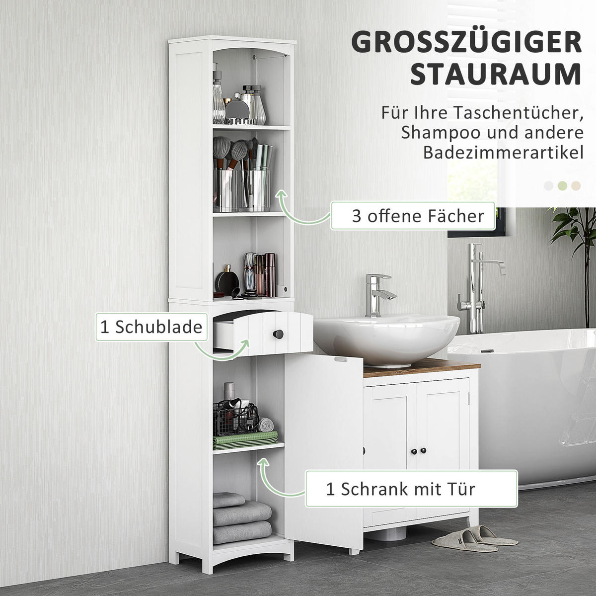 HOCHSCHRANK 34/24/170,5 cm aus MDF-Holz mit Schublade und 3 Regalfächern Weiß - Weiß, Holzwerkstoff (34/170.5/24cm) - Modenvie