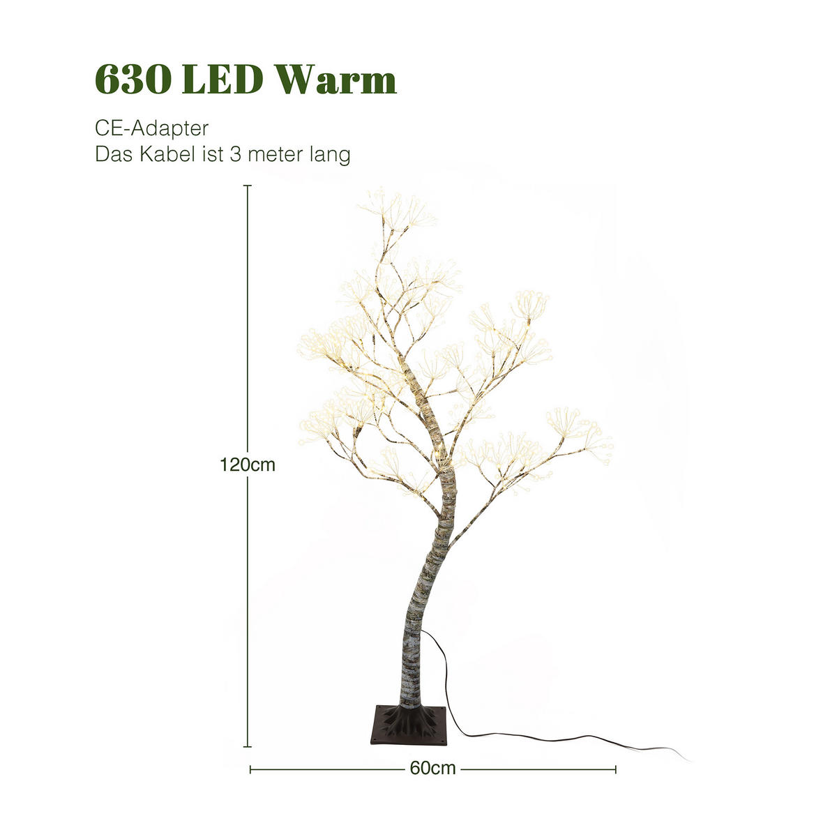 LED Birkenbaum HTHD0214 - Braun, Kunststoff/Metall (60/120/60cm) - Hometopia