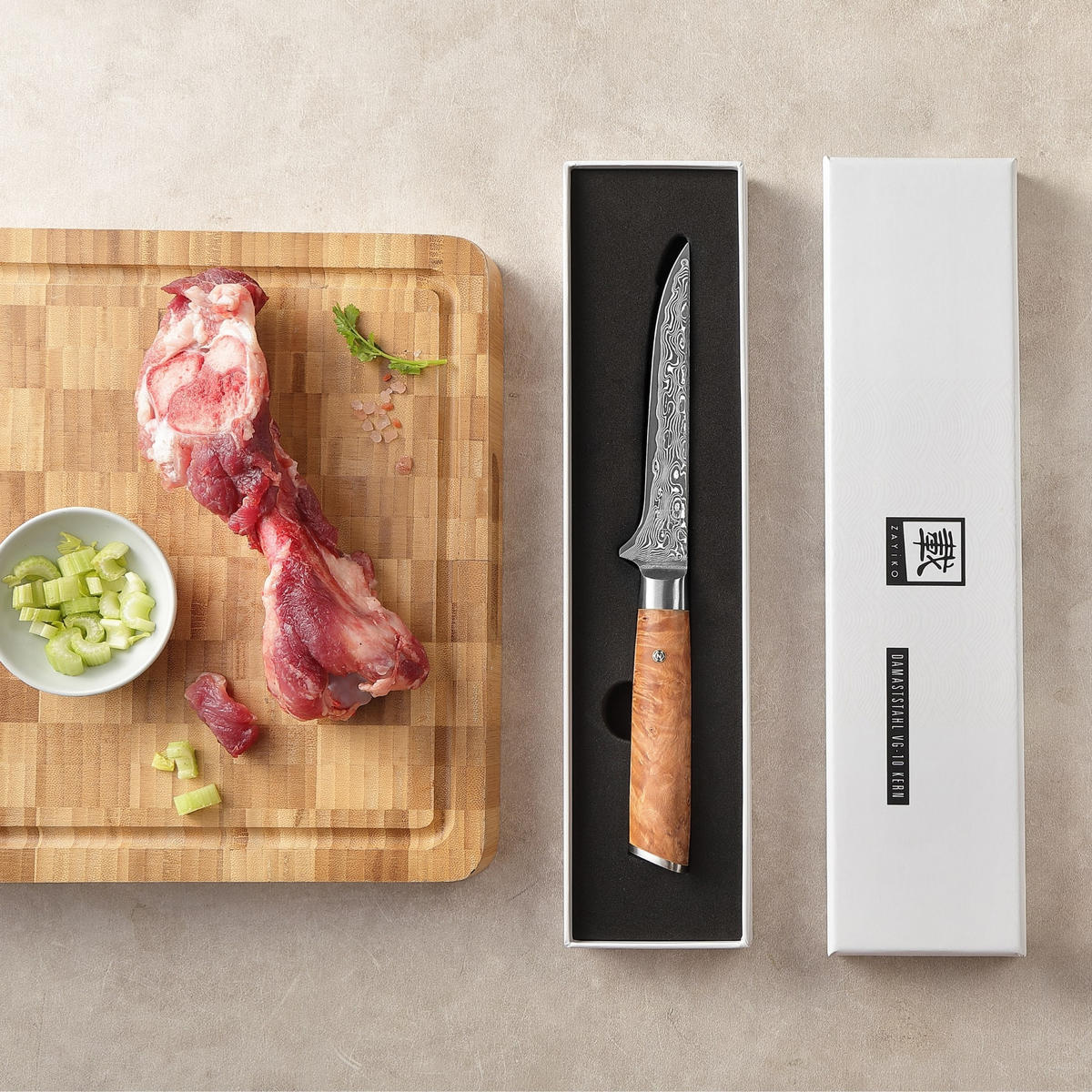 AUSBEIN- UND FILETIERMESSER 16 cm - Birkefarben, Holz/Metall (30cm) - Zayiko