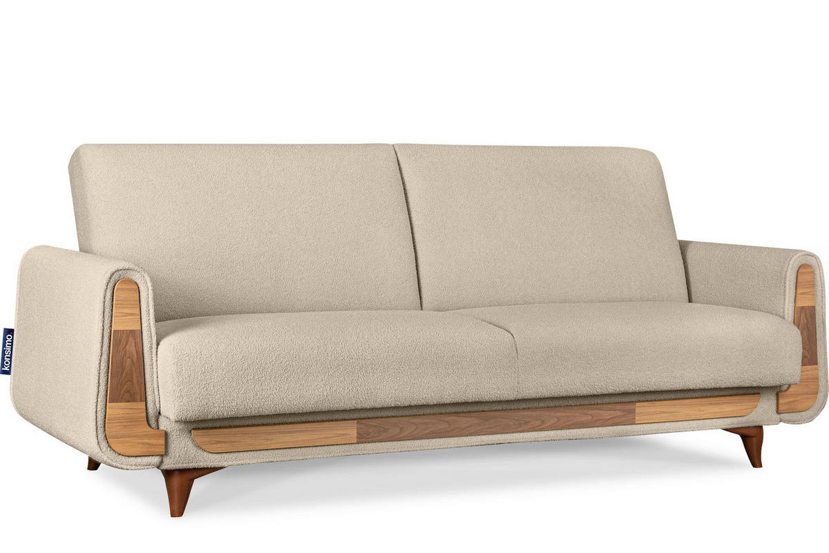 3-SITZER-SCHLAFSOFA GUSTAVO mit Armlehnen, creme - Creme/Braun, Holz/Holzwerkstoff (230/98/98cm) - KONSIMO®