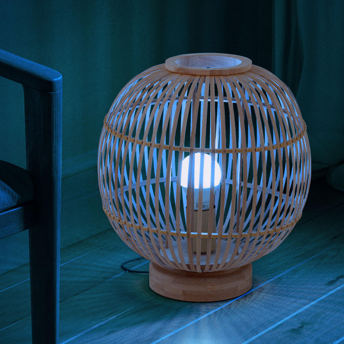 LED TISCHLEUCHTE Hildegard Braun Bambus - Braun, Holz (30/30/33.5cm) - Globo Lighting