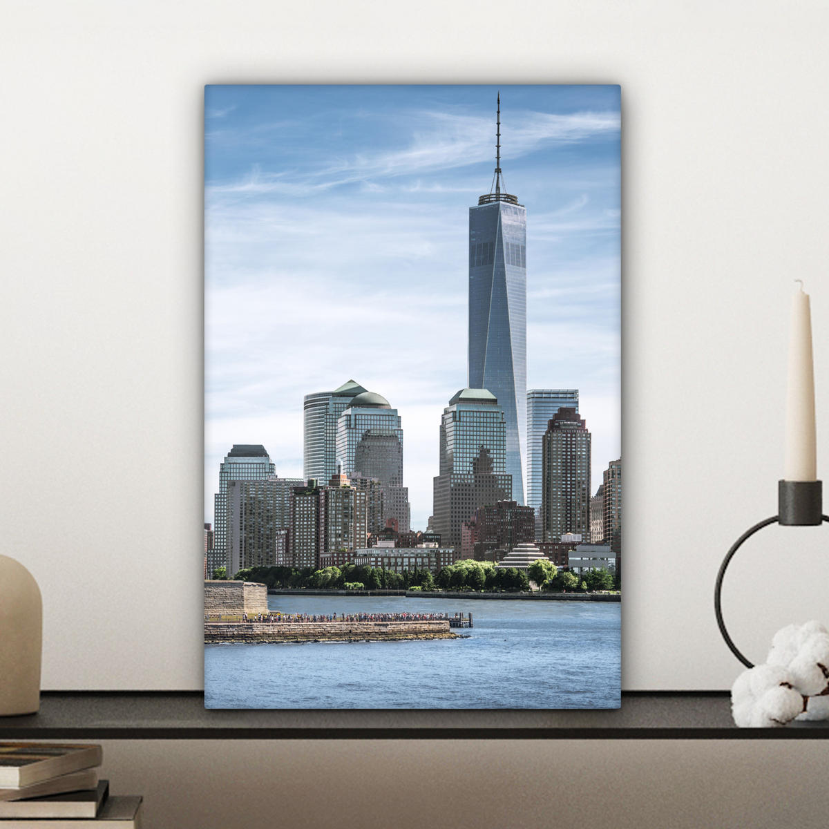 LEINWANDBILD New York - Freiheitsstatue - Wasser Deko Wohnzimmer 20x30 cm - Hellblau, Textil (20/30cm) - MuchoWow