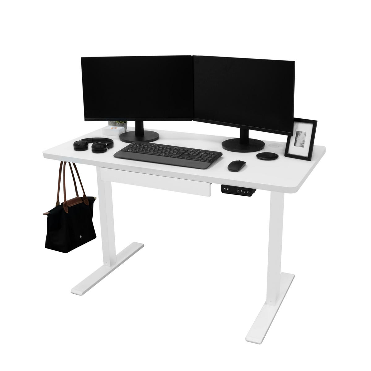SCHREIBTISCH Elektrisch höhenverstellbar mit Schublade – 120 cm x 60 cm - Weiß, Metall (60/120/118cm) - Monstershop