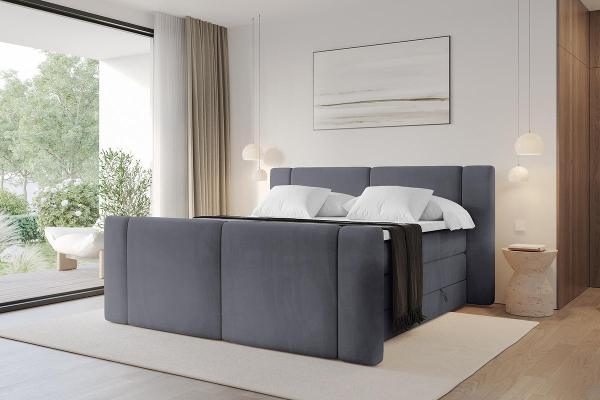 BOXSPRINGBETT mit Matratze H3/H4 - EVON KING Zanozek - 160x200 cm Dunkelgrau - Dunkelgrau, Holzwerkstoff (160/200cm) - ALTDECOR