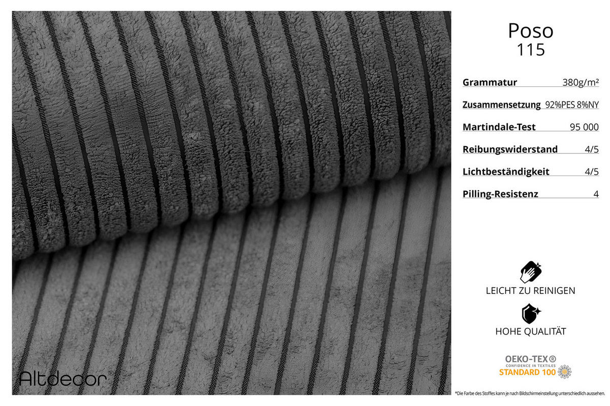 WOHNLANDSCHAFT IREA-U1 - 301x165x80 cm Duneklgrau - Dunkelgrau, Holzwerkstoff/Textil (301/80/165cm) - ALTDECOR