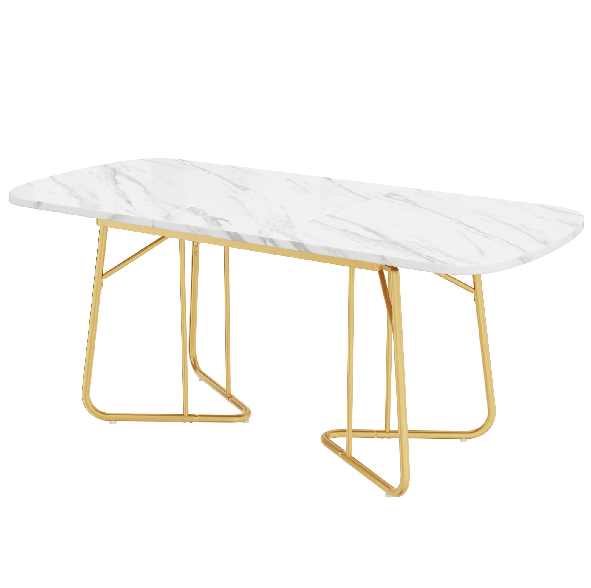 Modfu JÍDELNÍ stůl 180x80x75 cm bílý z MDF rozkládací se zlatými kovovými nohami