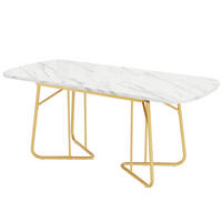 ESSTISCH 140-180x80 cm in Weiß aus MDF mit Marmoroptik und vergoldeten Metallbeinen, erweiterbar - Weiß, Holzwerkstoff (80/180/75cm) - Modfu