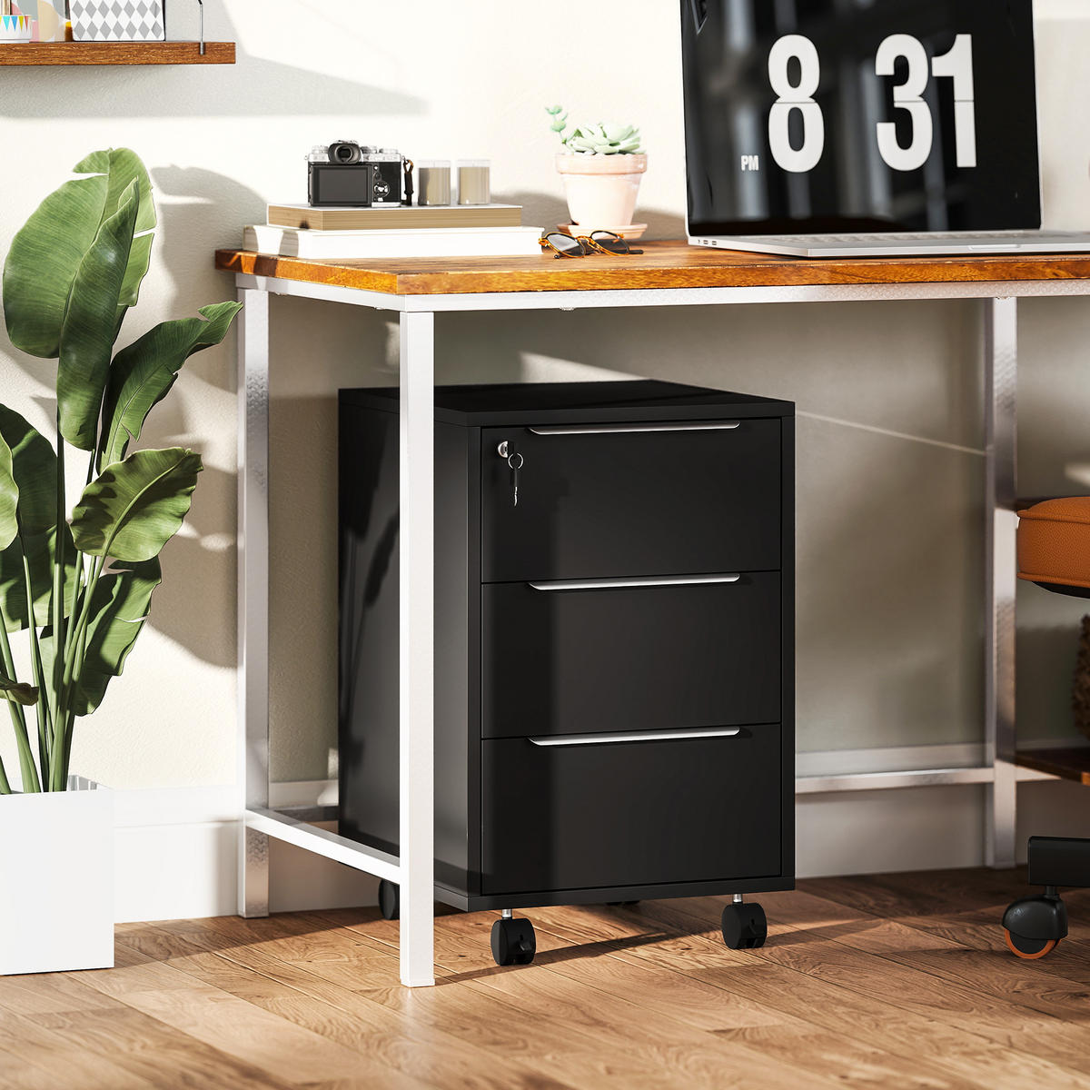 ROLLCONTAINER DE-14472 3 Schubladen abschließbar Schwarz - Schwarz, Holzwerkstoff (40/63.5/40cm) - ComfortXL