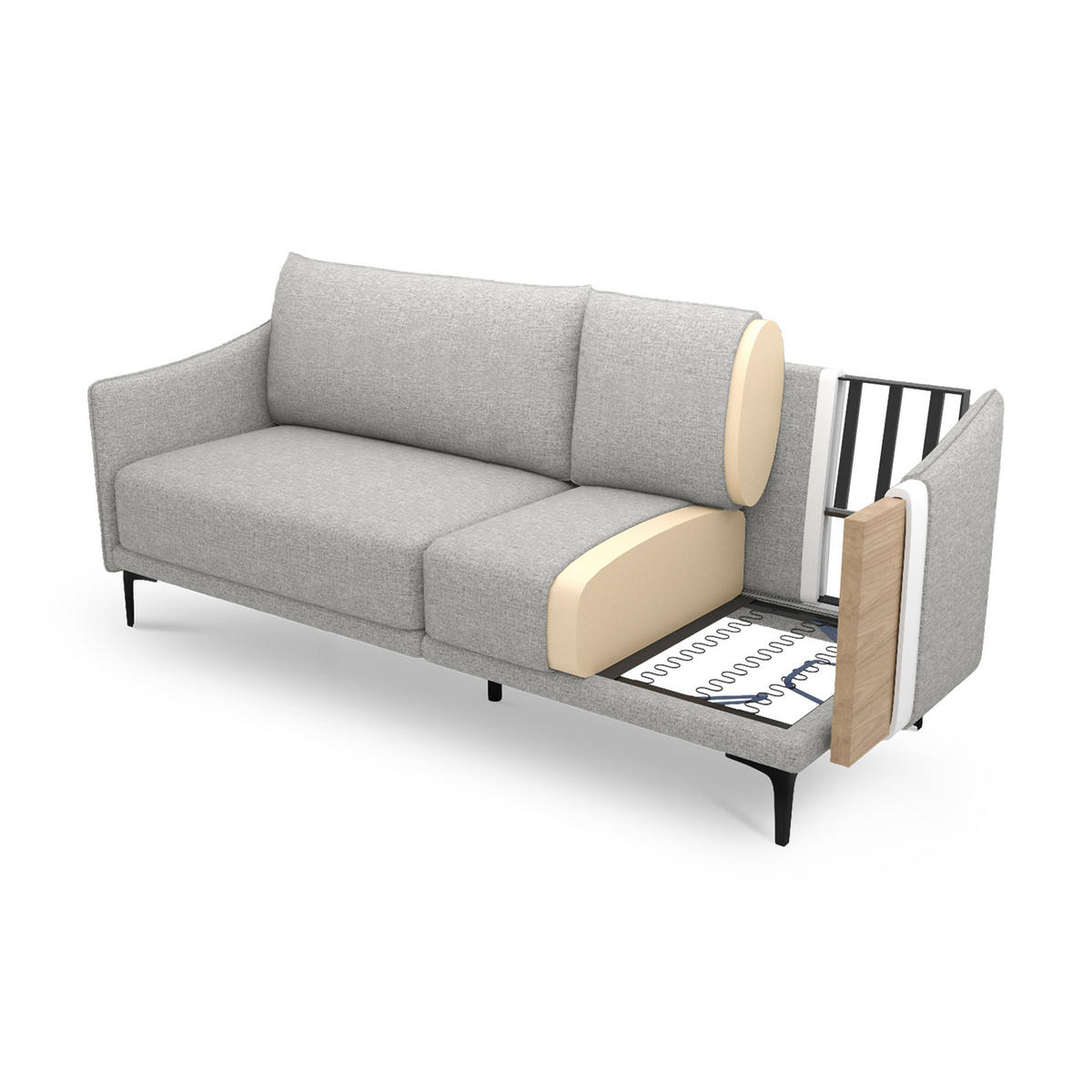 3-SITZER-SOFA Sasha Industrielles aus hellgrauem Stoff - Dunkelgrau/Hellgrau, Holzwerkstoff/Textil (203/86/85cm) - Sicaan