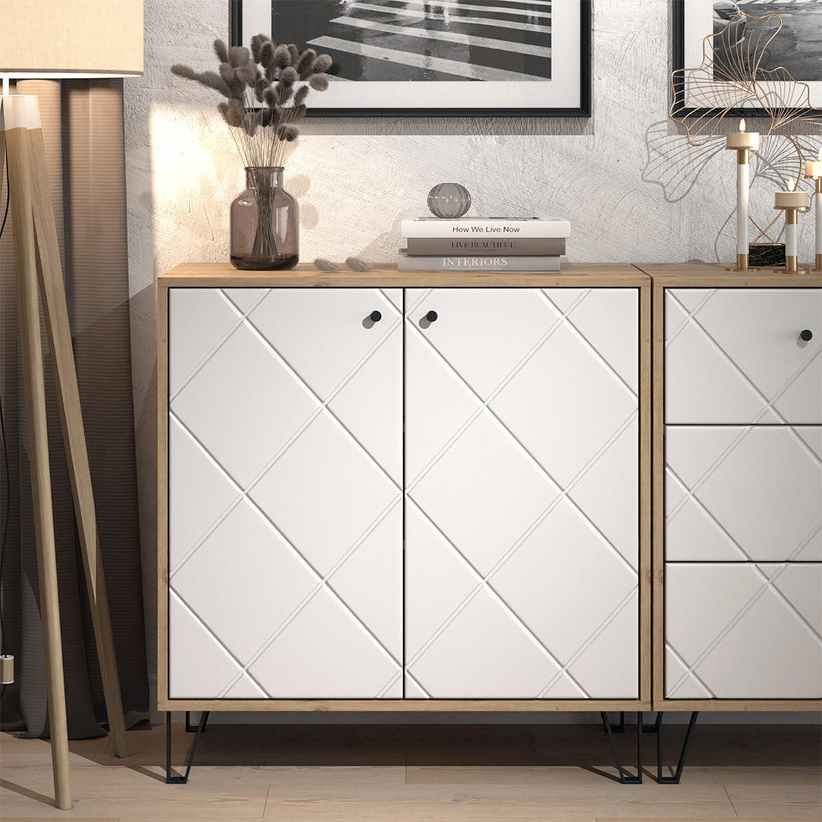 KOMMODE Nizza Artisan/Weiß 80.2 x 82.6 cm mit 2 Türen - Eiche Artisan/Weiß, Holzwerkstoff (80.2/82.6/40.1cm) - Vicco