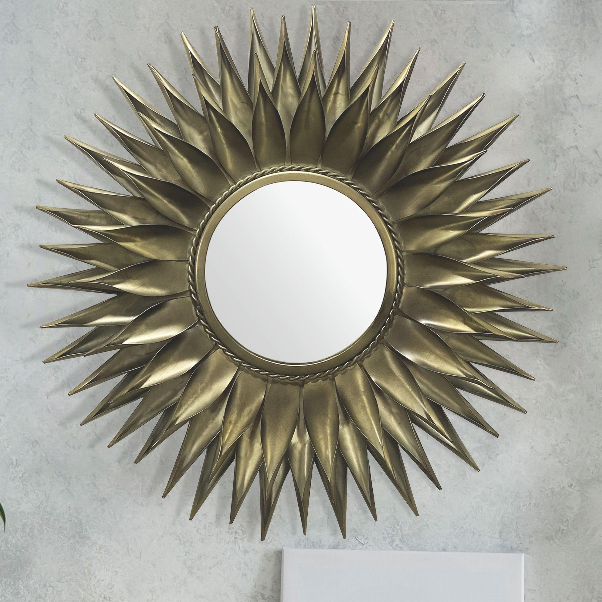 WANDSPIEGEL Rund Metall Messing Antik 74 cm Sonnenform - Goldfarben, Glas (74/74/6cm) - KADIMA DESIGN