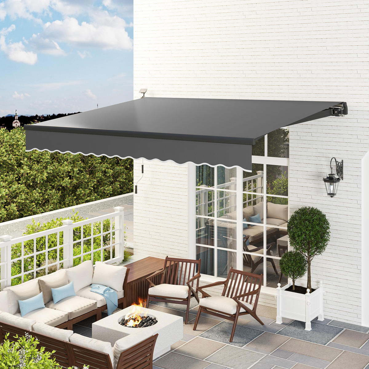 KLEMMMARKISE mit Handkurbel Solar-Lichte Gelenkarmmarkise Markise Sonnenschutz UV 50+ 400 cm breit Grau - Grau, Metall (395/150/300cm)