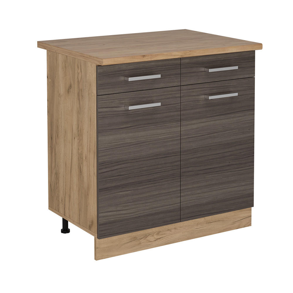 KÜCHENUNTERSCHRANK R-Line Edelgrau 80 cm , AP Eiche - Honigeiche/Eiche Wotan, Holzwerkstoff (80/81.6/60cm) - Vicco