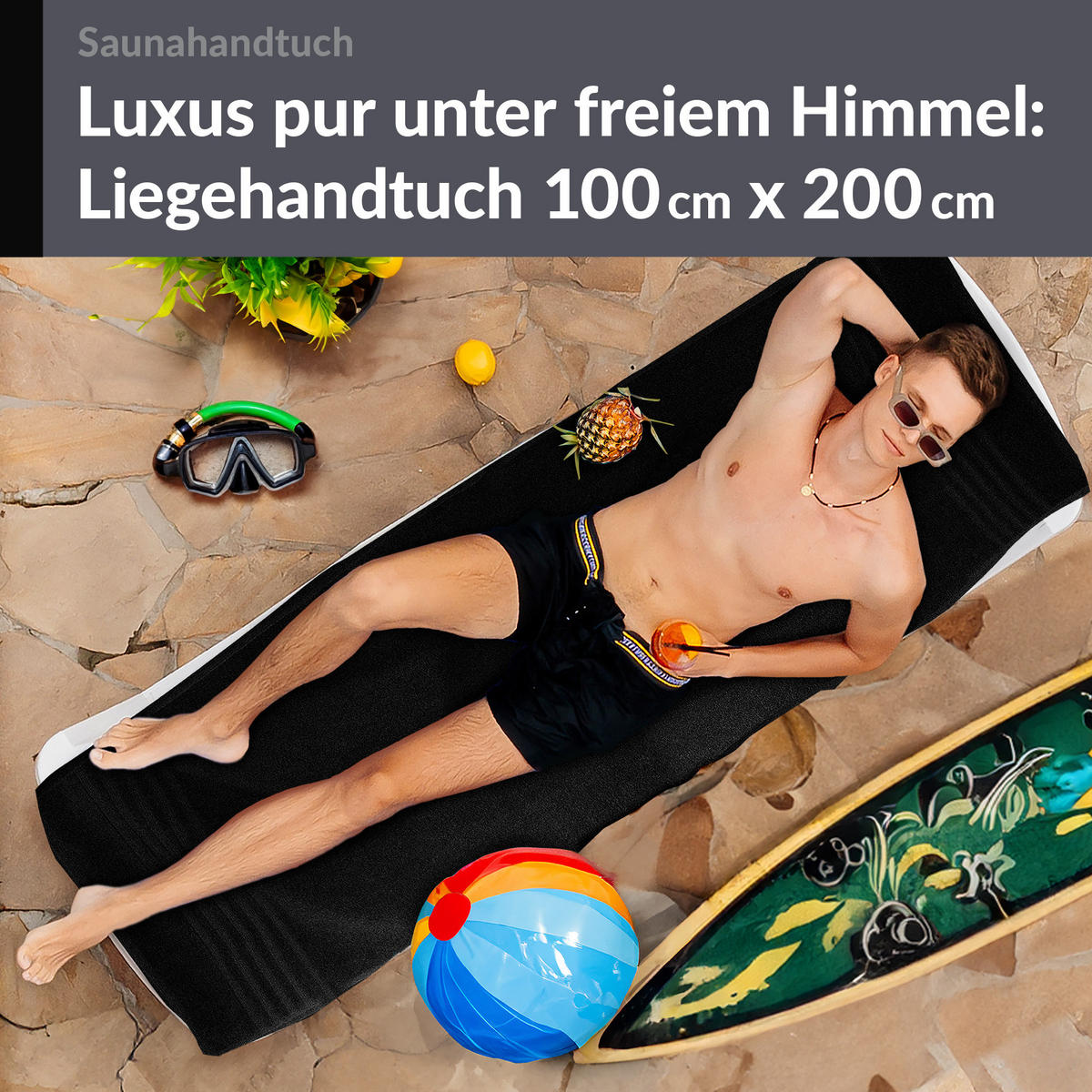 BADETUCH London Schwarz 100x200 cm - Schwarz, Textil (100/200cm) - Lashuma