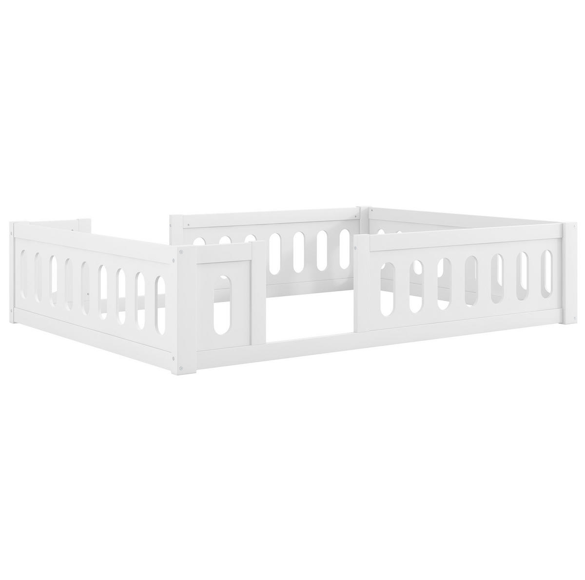 KINDERBETT 140/200 cm als bodennahes Plattformbett mit Schutzgeländer aus Holz, Weiß - Weiß, Holzwerkstoff (140/200cm) - Redom