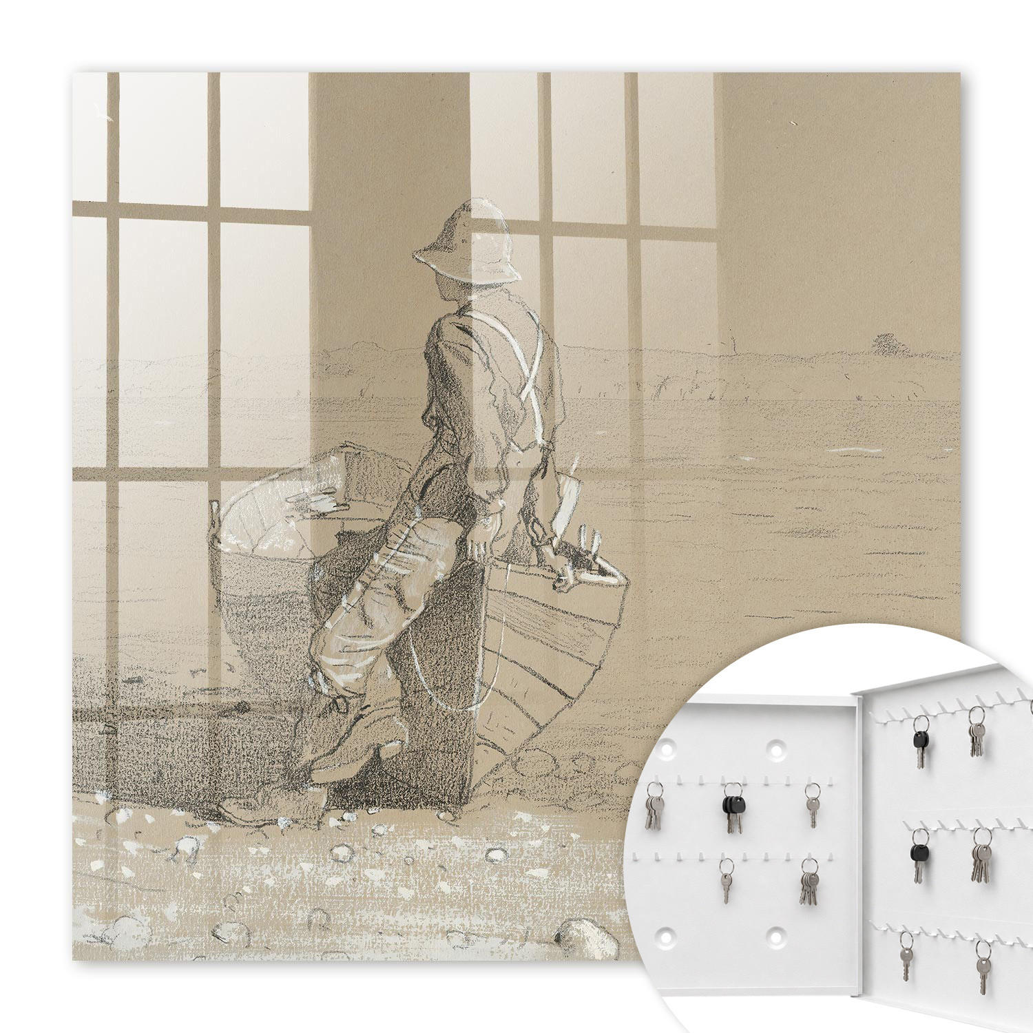 SCHLÜSSELBOX Weiß 30x30 cm – Türöffnung nach rechts - Fischer am See - Beige, Metall (30/30/5cm) - TULUP