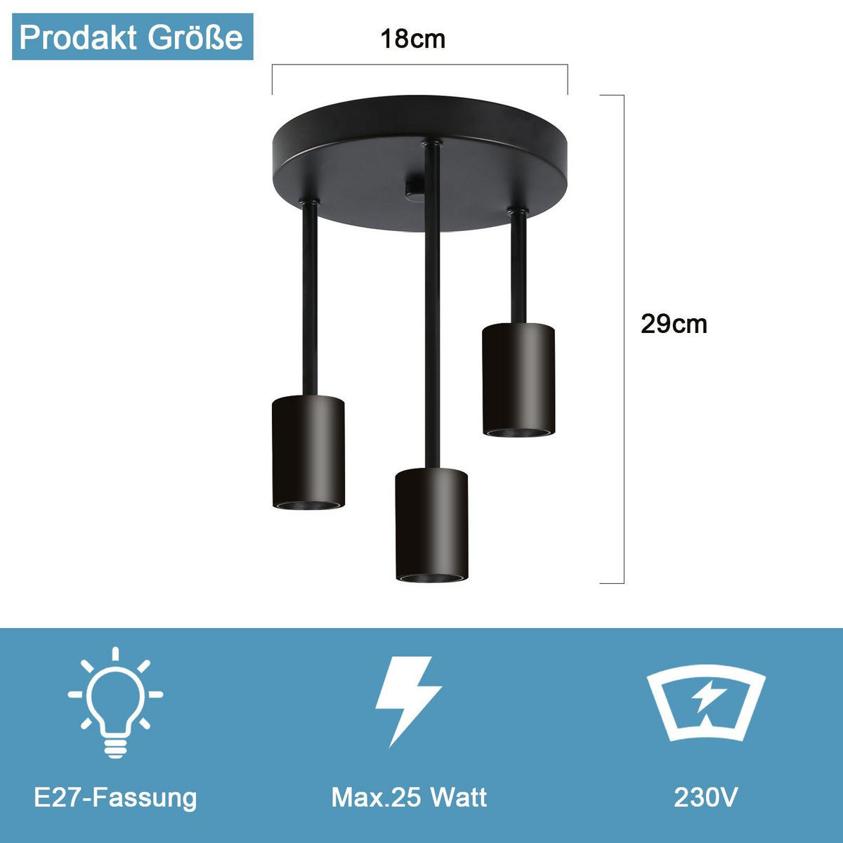 DECKENLEUCHTE Sabrina 18/18/29 cm - Schwarz, Metall (18/18/29cm) - Nettlife