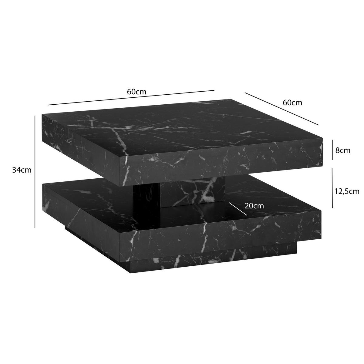 COUCHTISCH in Stein-Optik mit Stauraum, Modernes Design, Quadratisch, Schwarz 60x60x34 cm - Schwarz, Holzwerkstoff (60/60/34cm) - KADIMA DESIGN