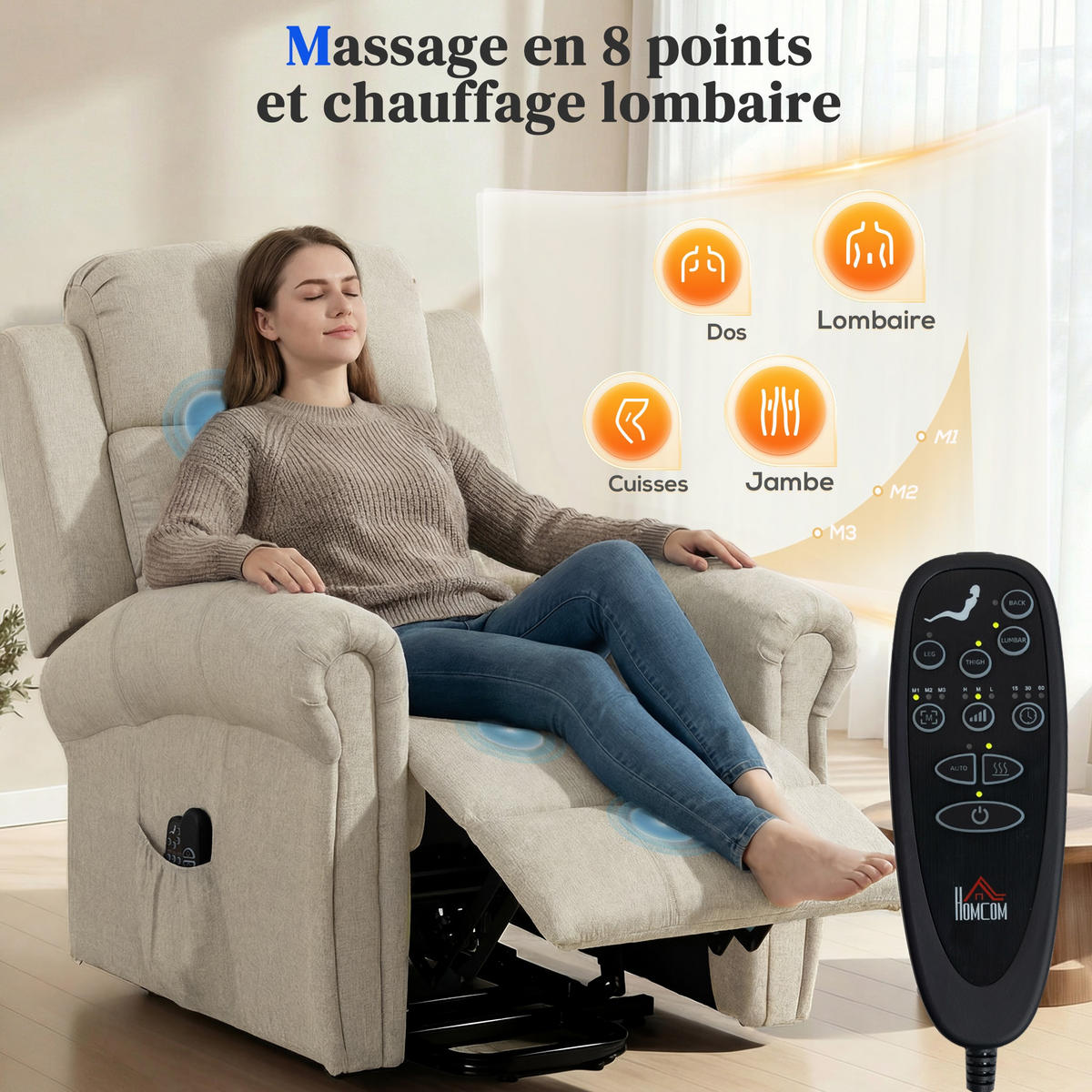 MASSAGESESSEL DE-15452 Massage und Heizung Beige - Beige, Metall (87/108/87.5cm) - ComfortXL