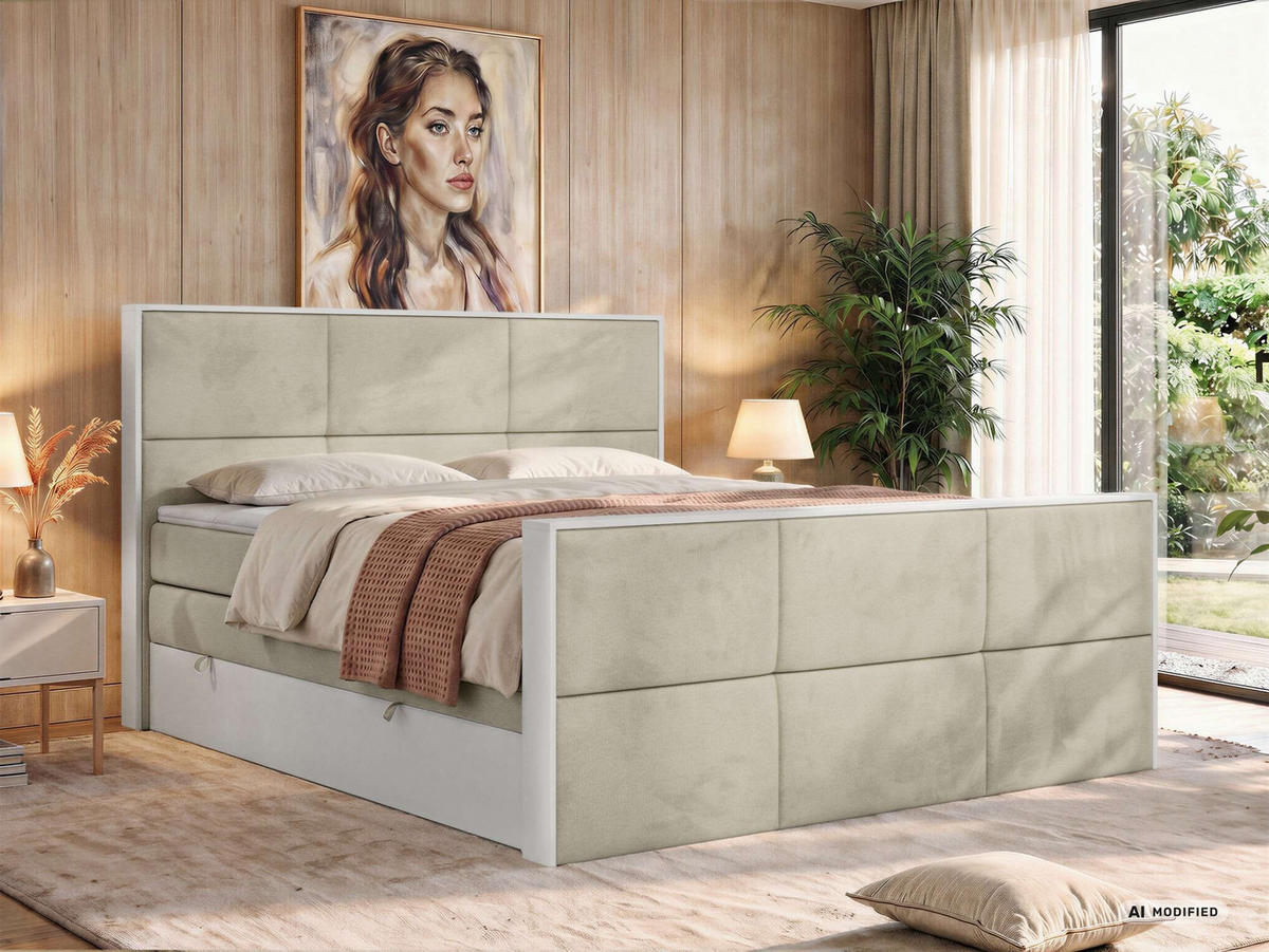 POSTEL BOXSPRING DELVIT KING DUO 200/200 - Béžová Samet - Topper Visco - H3 - černá/béžová, textil/plast (200/200cm) - MKS