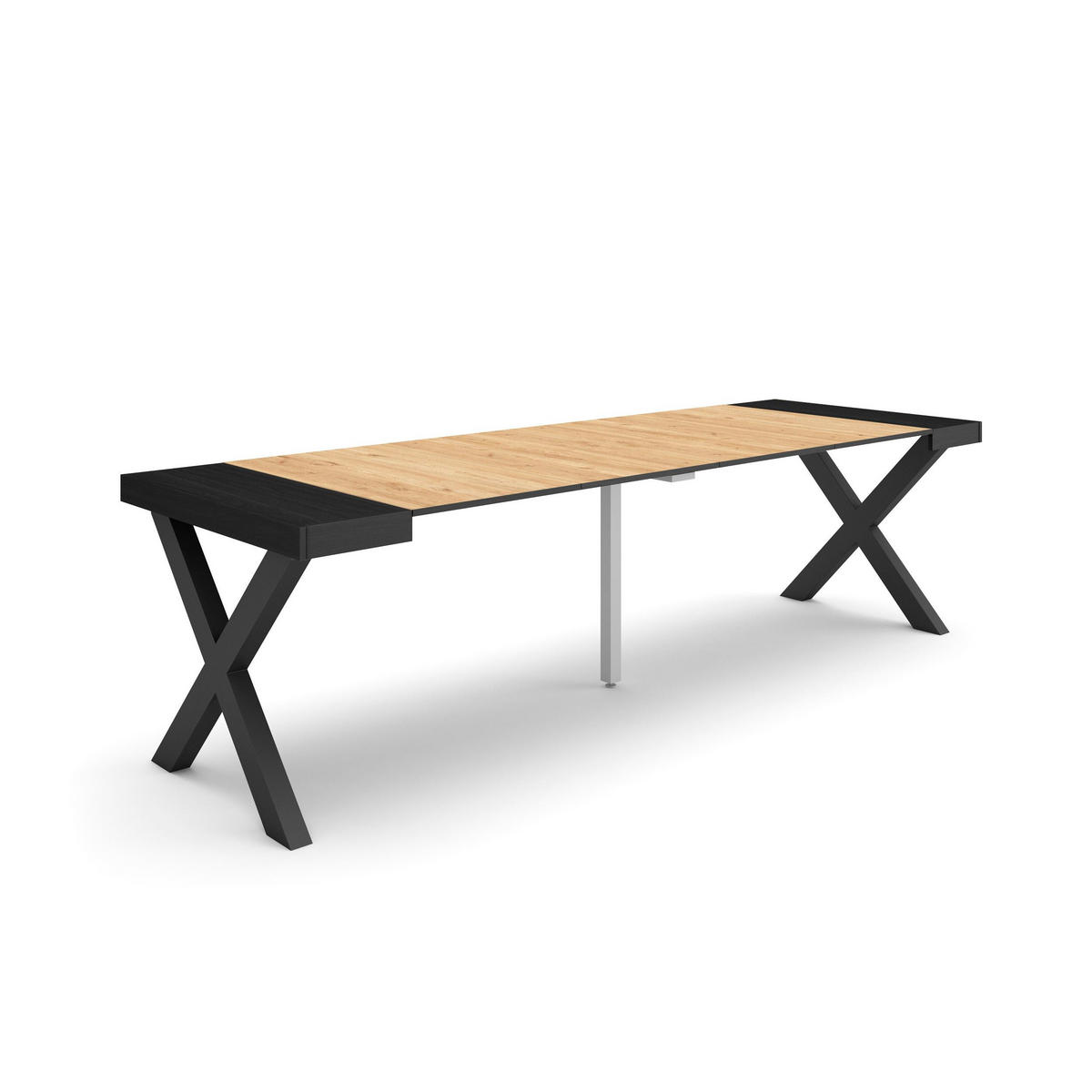 KONSOLENTISCH ausziehbar 58 bis 262cm, für 12 Gäste, eiche, schwarz, 90/58/73cm - Eichefarben/Multicolor, Holzwerkstoff (90/262/73cm) - Skraut Home