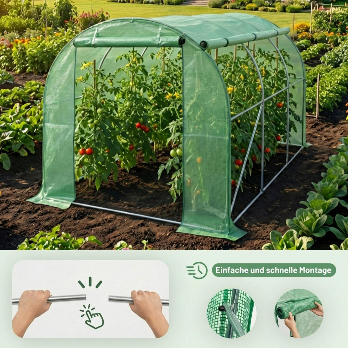 TUNNELGEWÄCHSHAUS mit aufrollbaren Seitenwänden, Grün, 200x300x200 cm - Grün, Metall (200/200/300cm) - Akord