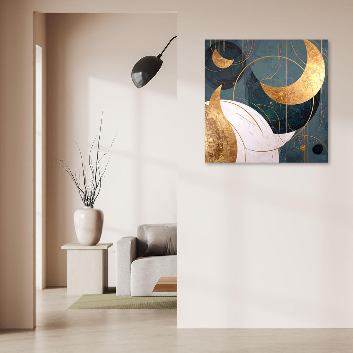 WANDBILD, Abstrakt Formen blau und gold - Grün, Textil (20/20cm) - Feeby