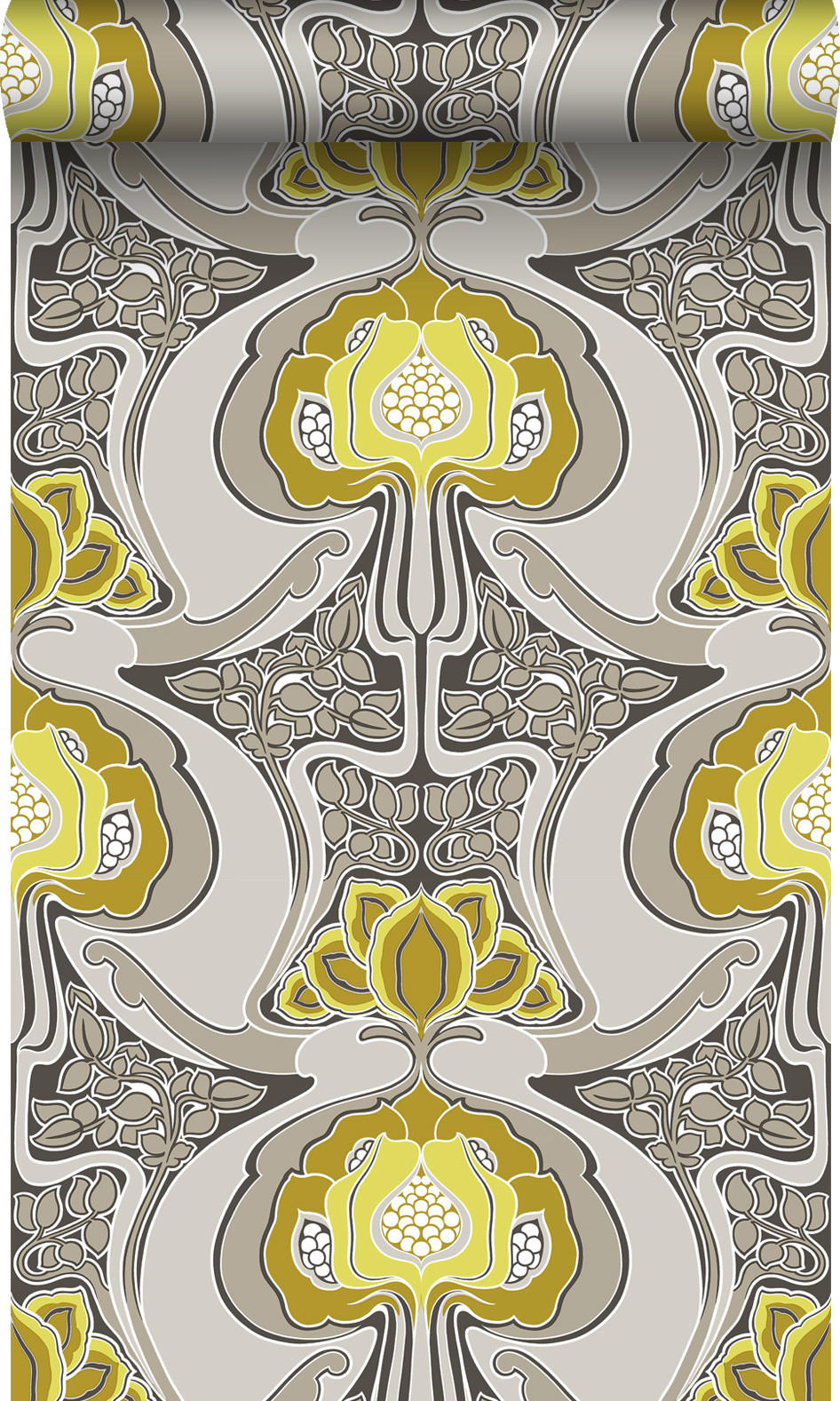 TAPETE Jugendstil-Blumenmuster 53 cm x 10.05 m - Gelb, Papier (53/1000cm) - Origin Wallcoverings