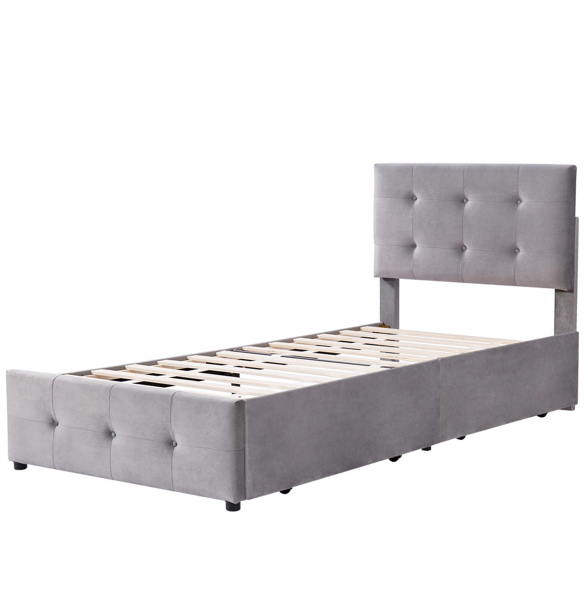 POLSTERBETT 90/200 cm Grau aus Samt mit Schublade - Grau, Textil (90/200cm) - Flora Grace