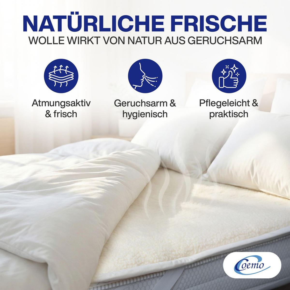 MATRATZENAUFLAGE aus reiner Lammwolle 90/200/2 cm - Beige, Naturmaterialien (90/200cm) - Coemo