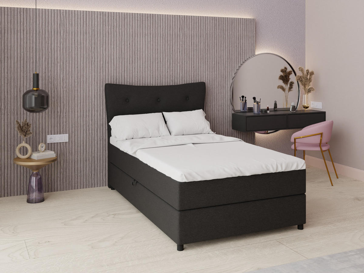 BOXBETT Nevada 120x200 cm Polsterbett mit hochwertiger Bonell-Matratze und Topper - Anthrazit - Dunkelgrau, Holz (120/200cm) - Panda Möbel