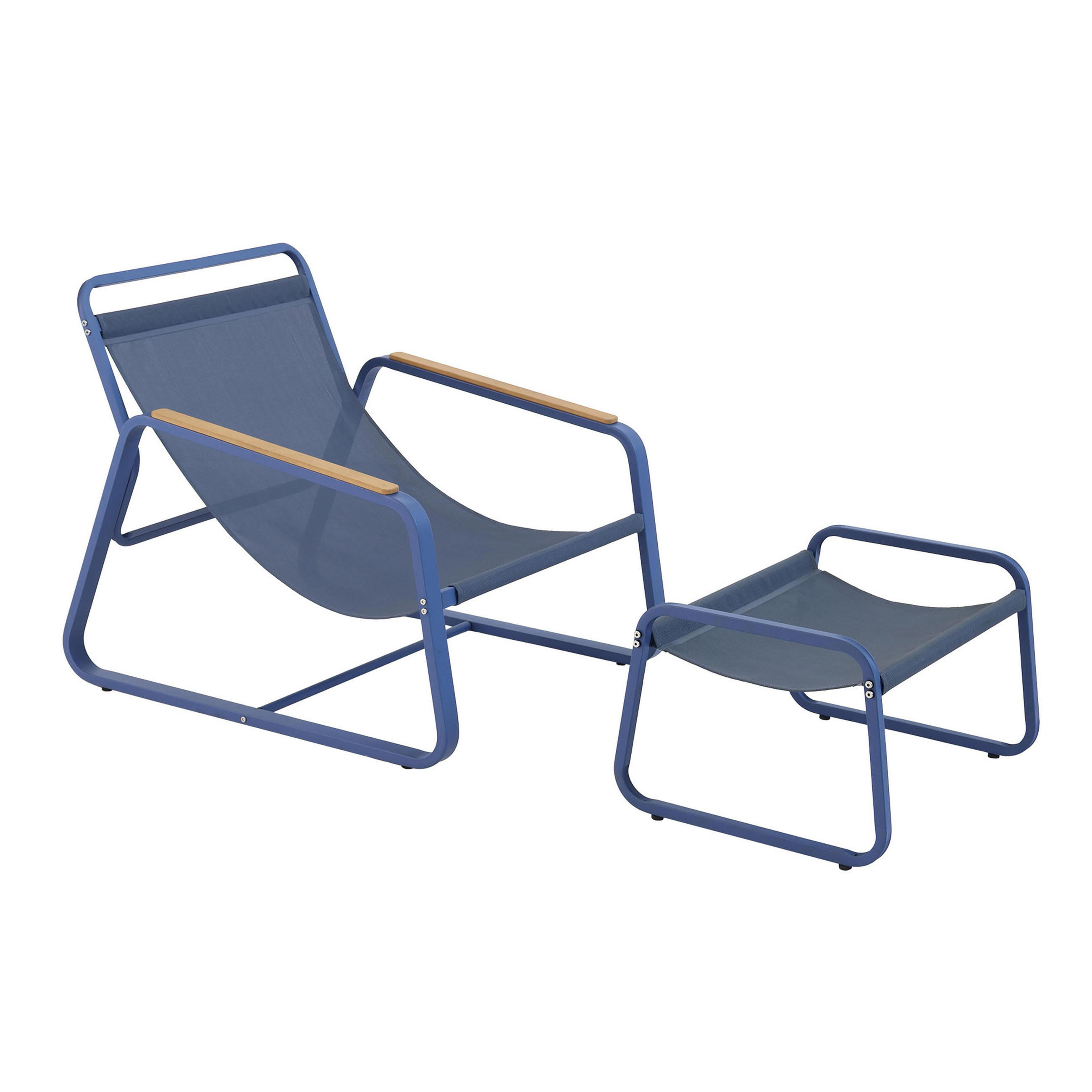 GARTEN-RELAXSESSEL mit Fußstütze, Pazifikblau - Blau, Textil (72/77/91cm) - Oviala
