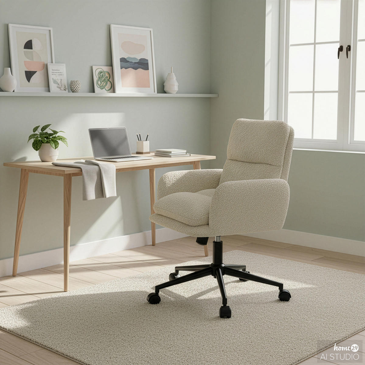 BÜROSTUHL - Strukturstoff / Eisen - Creme / Schwarz - Beige, Textil/Metall (60/86/60cm) - home24