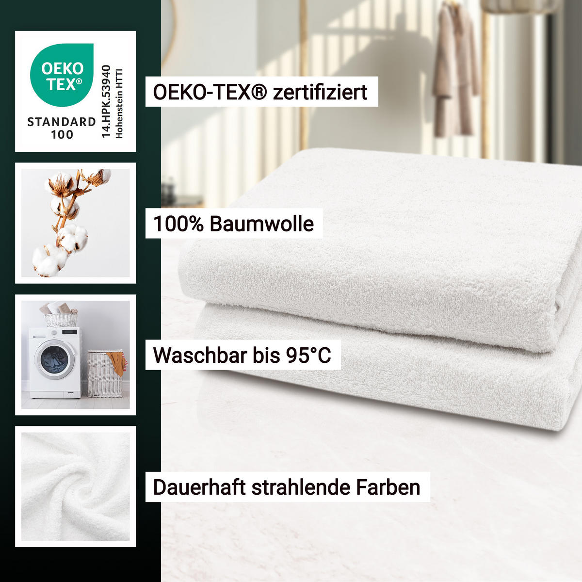 BADETUCH, 2er-Set, 100x150 cm, 100% Baumwolle, Weiß - Weiß, Textil (100/150cm) - Zollner